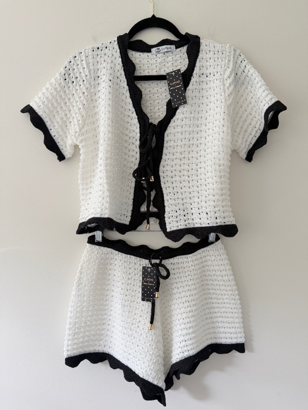 Cup She Cabana Crush Crochet Set White Black Trim Cover Up Vacation Poolside